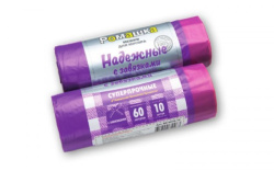 Мешки для мусора ПСД 60л в рул. с завяз. Надежные (59х64/23мкм 10шт/рул 24рул/кор) фиолет ВЗ0601015